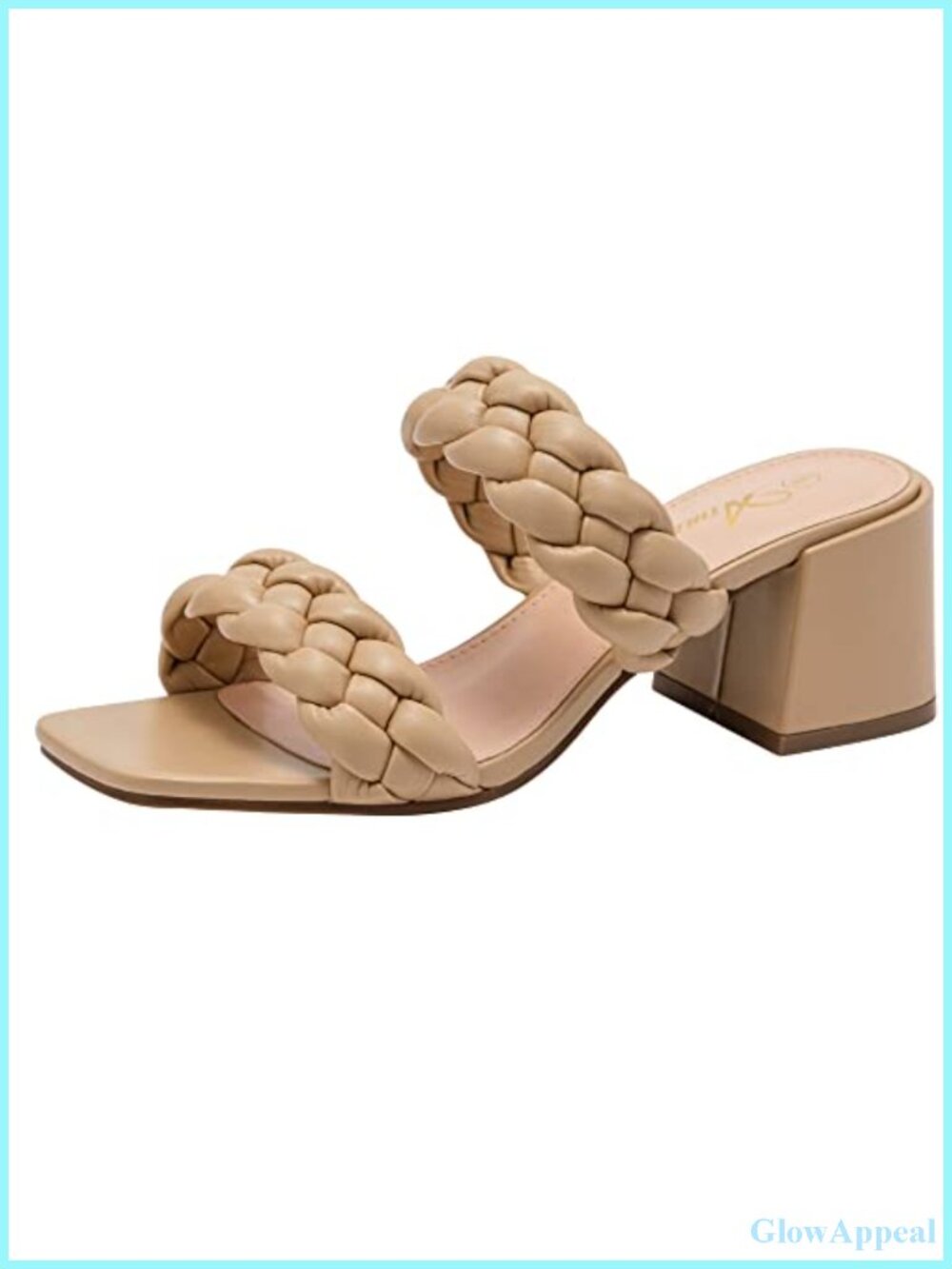 Athlefit Braided Square Toe Heeled Sandals Low Chunky Heel Slip On